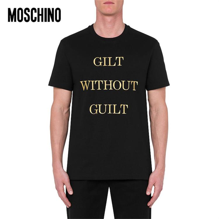Moschino /莫斯奇诺  男士 金色纱线刺绣棉质短袖t恤 In Black