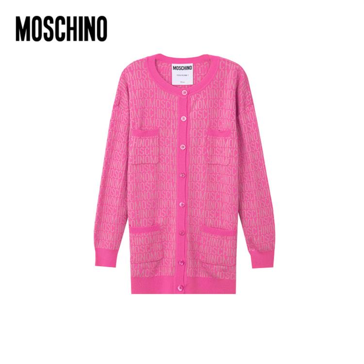 Moschino /莫斯奇诺 女士allover Logo羊毛开衫 In Pink