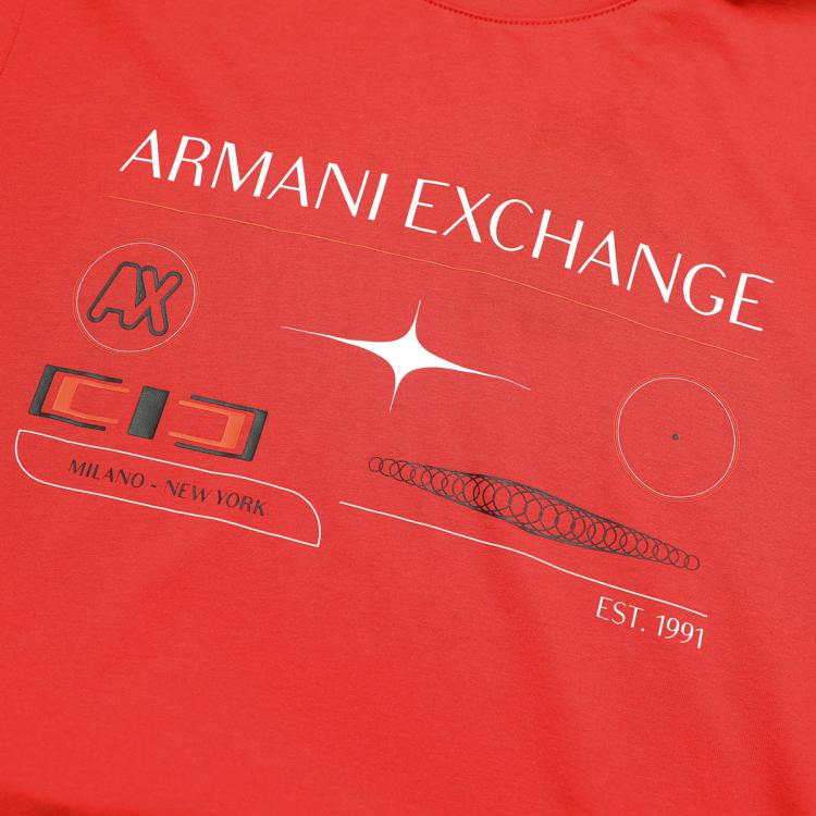 Armani Exchange 男士纯棉日常休闲百搭字母短袖圆领t恤衫 In Red