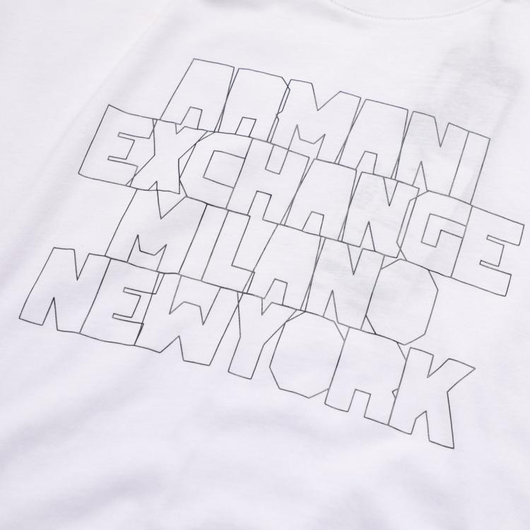 Armani Exchange 男士纯棉休闲舒适带字母圆领短袖t恤衫 In White