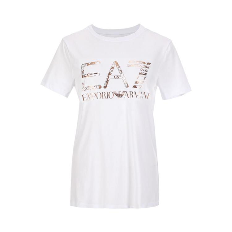 Ea7 女士透气亲肤字母logo圆领运动休闲t恤衫 In White