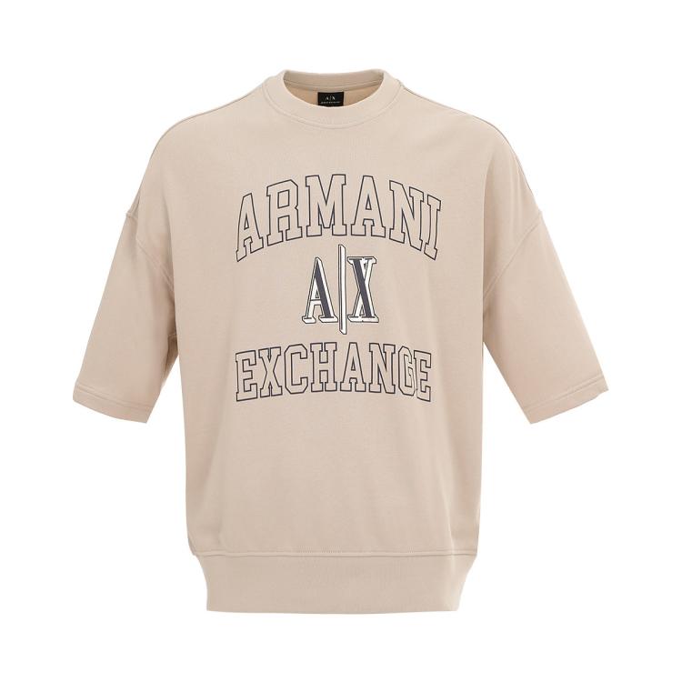 Armani Exchange 男士街头潮酷拼色印花字母短袖卫衣 In Brown