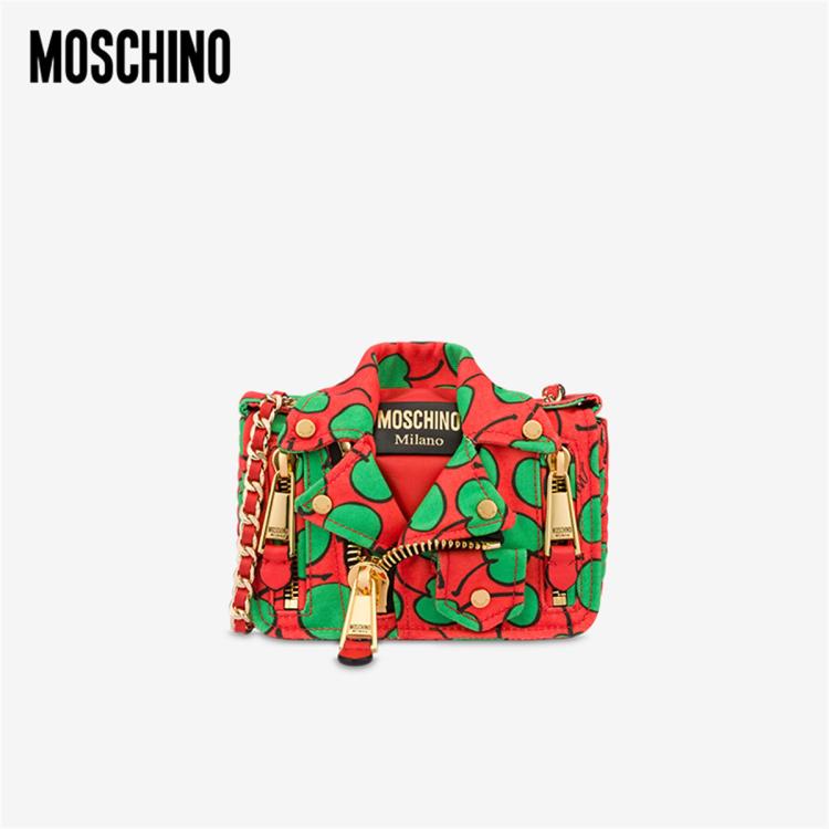 Moschino /莫斯奇诺 女士全幅樱桃印花帆布机车包 In Neutral