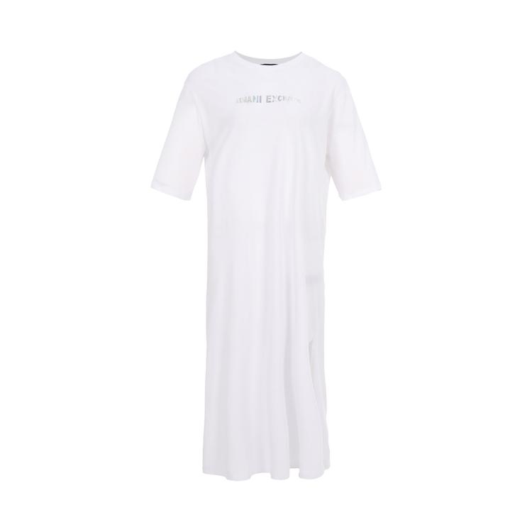 Armani Exchange 【纯棉】女士舒适透气开叉logo圆领t恤式休闲连衣裙 In White