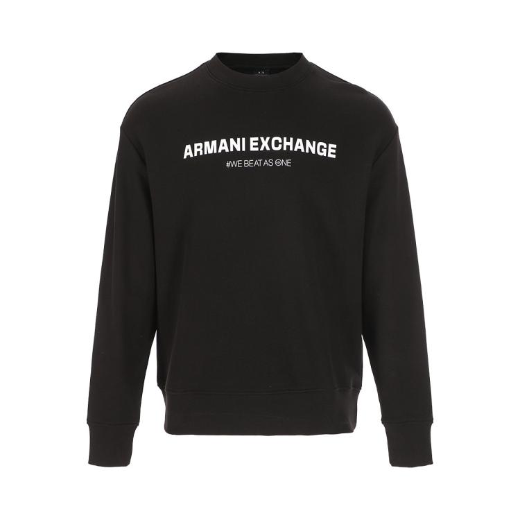 Armani Exchange 男士摩登印花logo棉质长袖卫衣 In Black