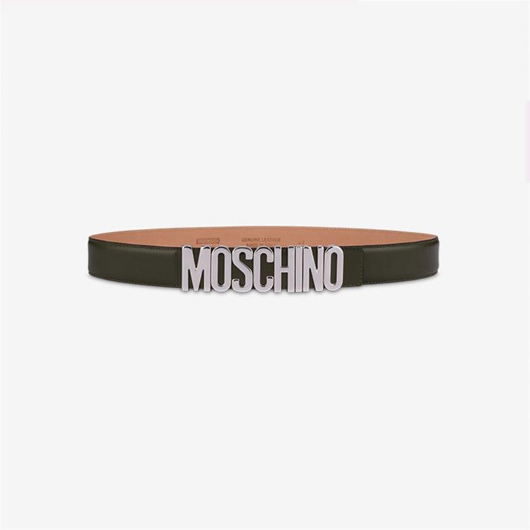 Moschino 早秋男士银色徽标腰带皮带 In Gray