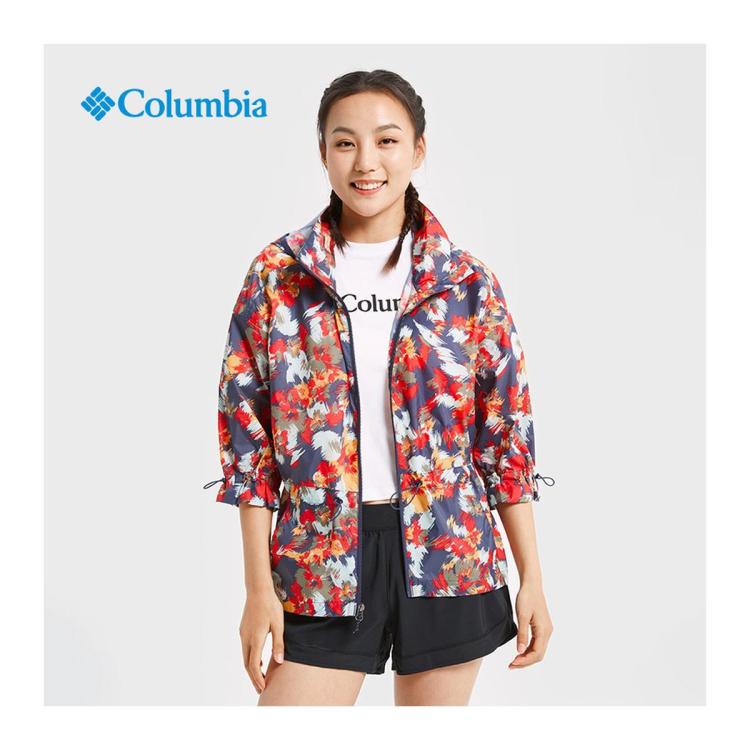 Columbia 舒适防风透气防晒女子户外春夏运动皮肤衣荷叶袖可爱外套风衣 In Multi