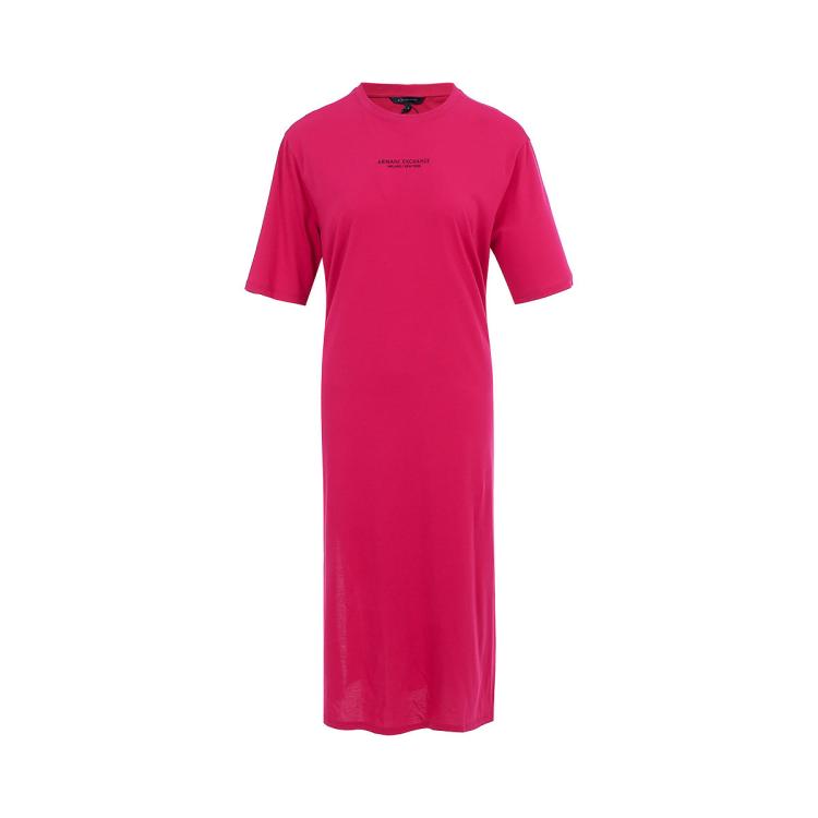 Armani Exchange 女士纯色基础纯棉透气t恤裙短袖连衣裙 In Pink