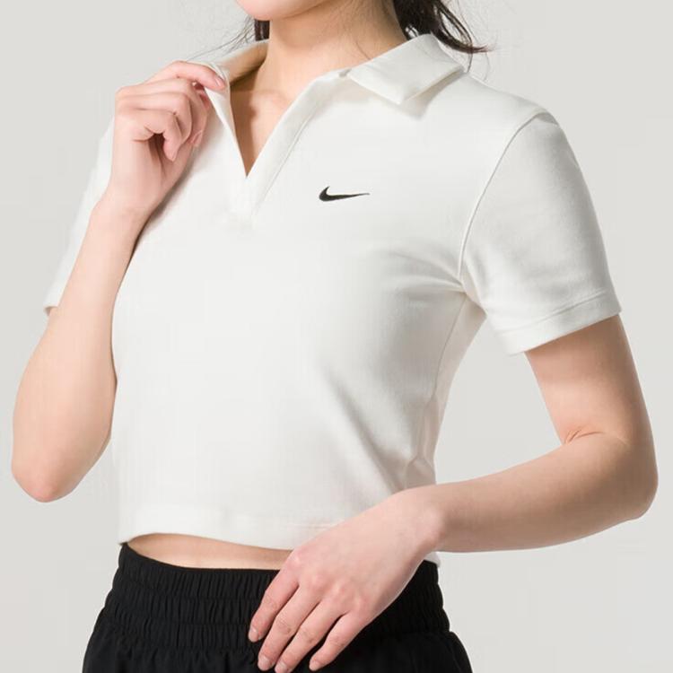Nike 时尚休闲 日常舒适 女子翻领短袖上衣 In White