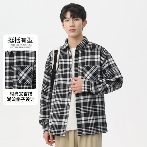 班尼路 春季格子衬衫外套男时尚撞色男士衬衫长袖韩系男友风潮流休闲上衣 图片 2