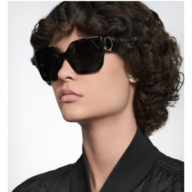 Dior 中国区核心款太阳镜一体镜片女款墨镜镜腿藤格纹饰面造型 In Black