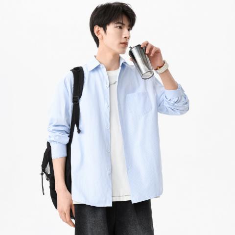 班尼路 春季蓝白条纹男衬衫韩系清爽通勤休闲薄款可外穿高级感长袖衬衣男 图片 4
