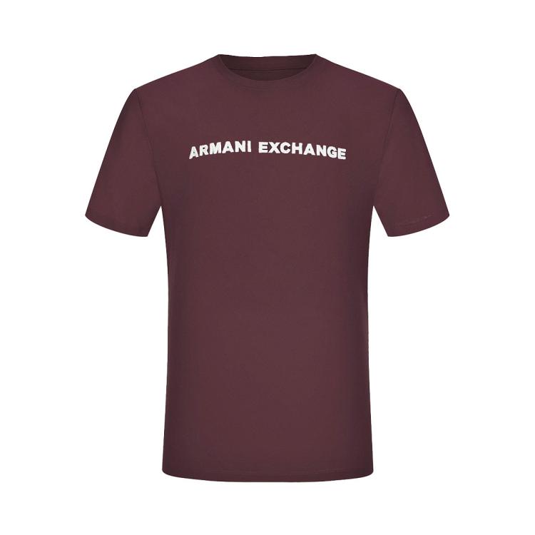 Armani Exchange 男士刺绣logo字母纯棉圆领短袖t恤 In Burgundy
