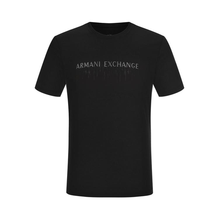 Armani Exchange 男士摩登都市铆钉logo短袖t恤 In Black