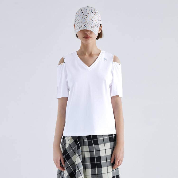 Ports 1961 Ports  Pure宝姿女装缝制针织短袖上衣开口设计t恤 In White