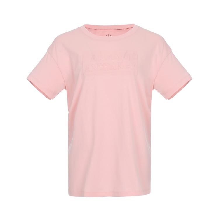 Armani Exchange 女士立体字母纯棉透气圆领短袖t恤 In Pink