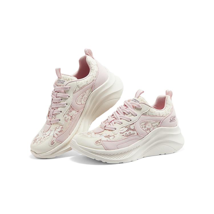SKECHERS 斯凯奇 【糕糕鞋】蕾丝网面女鞋运动休闲鞋厚底小白鞋女轻薄透气夏季