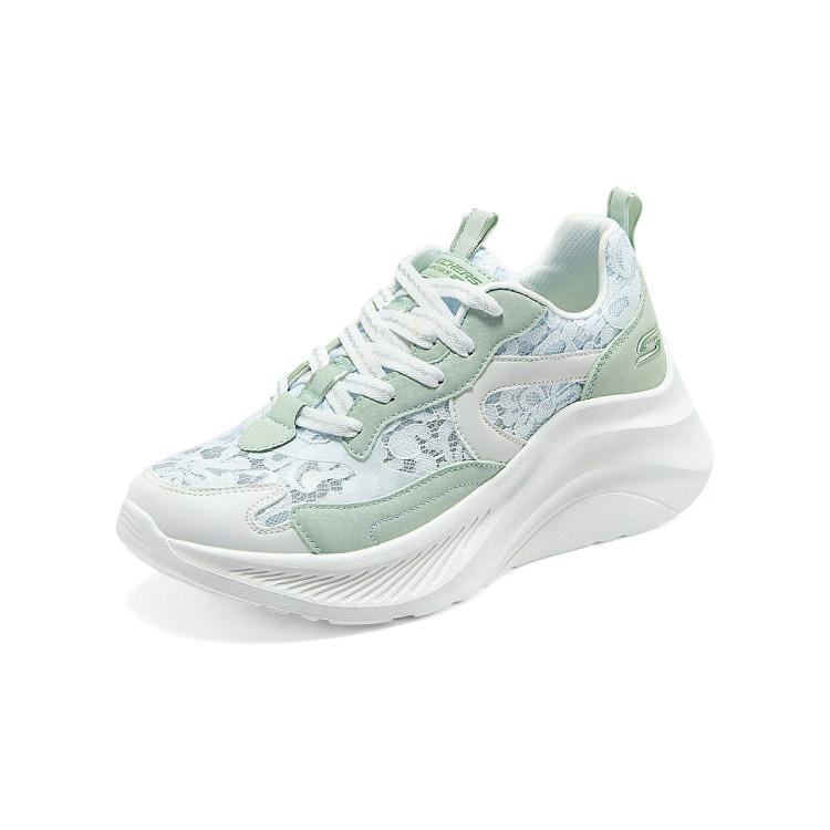 SKECHERS 斯凯奇 【糕糕鞋】蕾丝网面女鞋运动休闲鞋厚底小白鞋女轻薄透气夏季