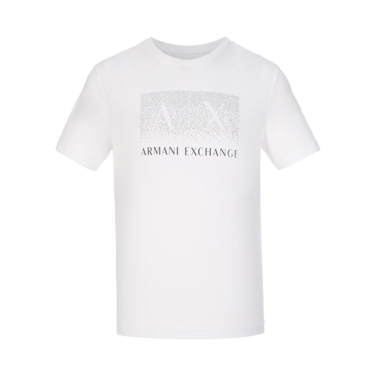 Armani Exchange 男士潮酷细闪贴钻纯棉圆领短袖t恤 In White
