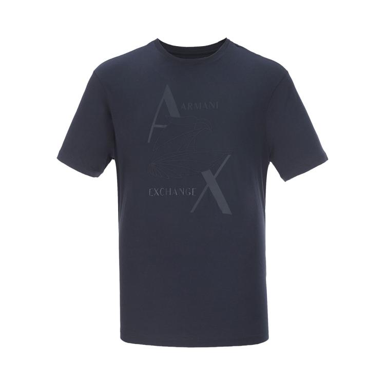 Armani Exchange 男士潮酷刺绣字母纯棉圆领短袖t恤 In Blue