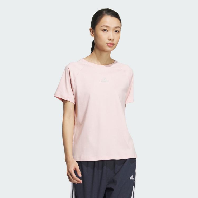 Adidas Originals Adidas Logo Ss Tee女士舒适耐磨运动休闲短袖t恤尺码偏小 In Pink