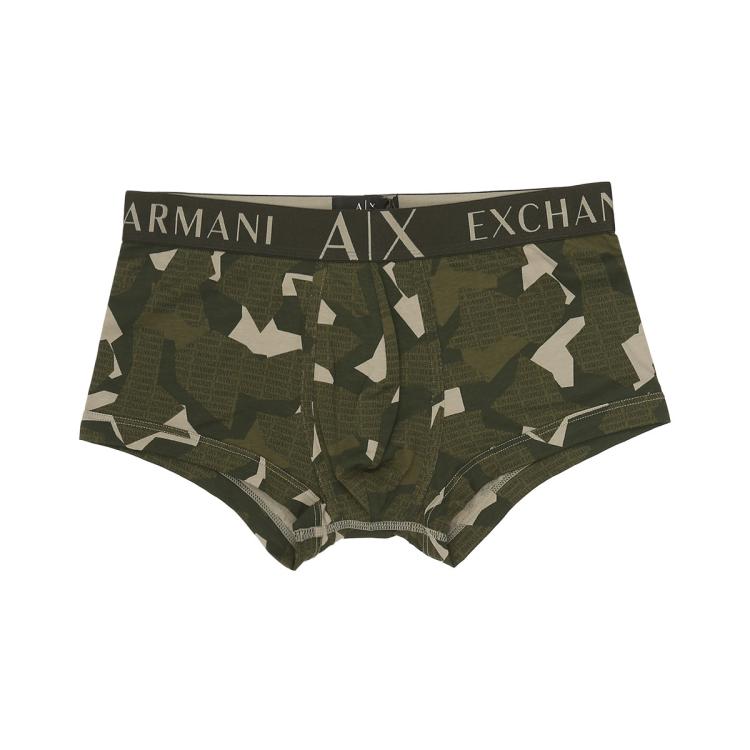 Armani Exchange 男士满印字母棉质纯色透气亲肤四角平角内裤 In Green