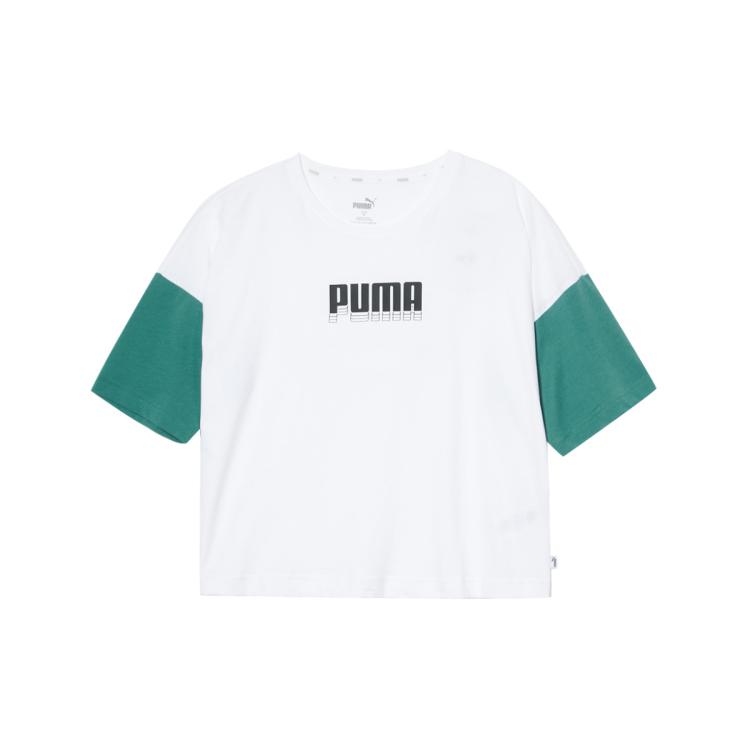 Puma 【辣妹高腰】夏季女式t恤纯棉透气大logo休闲圆领运动t恤 In White