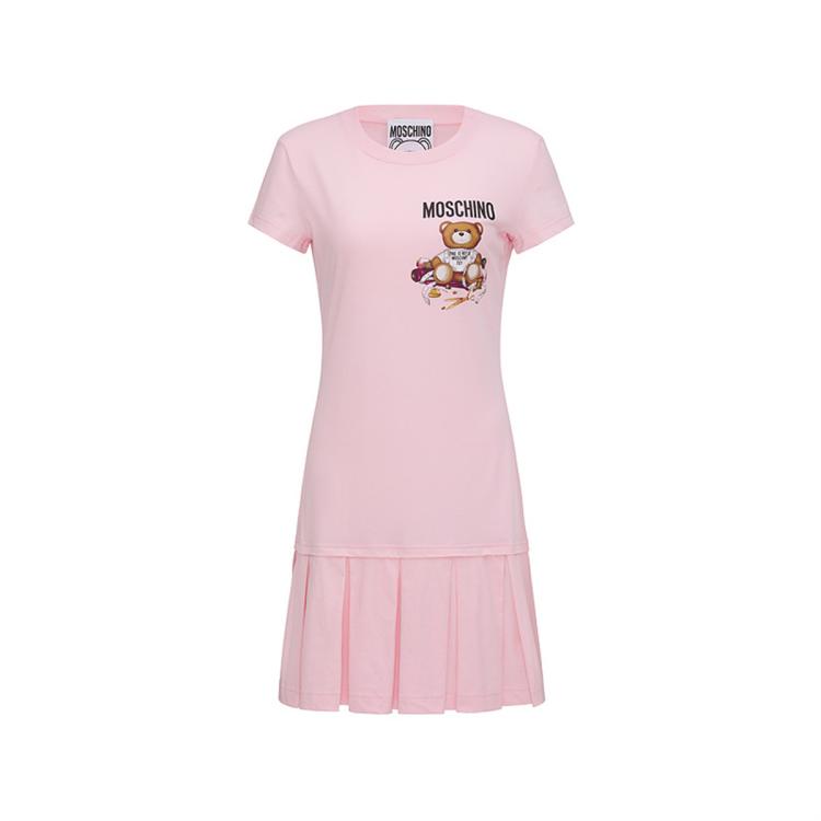 Moschino 女士泰迪熊印花圆领连衣裙 In Pink