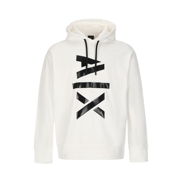 Armani Exchange 男式轻奢嘻哈简约潮流松弛高级感连帽卫衣 In White