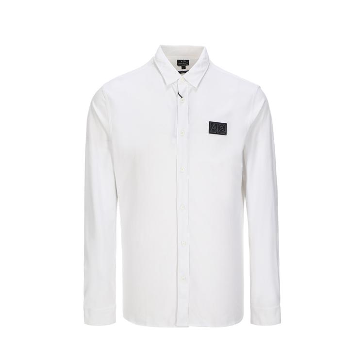 Armani Exchange 男士纯色基础百搭logo标通勤长袖衬衫 In White