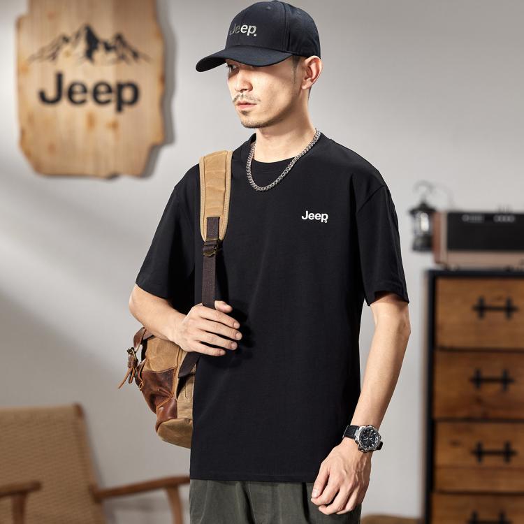 JEEP 260g重磅短袖T恤男2026夏季圆领纯棉套头上衣宽松短袖男