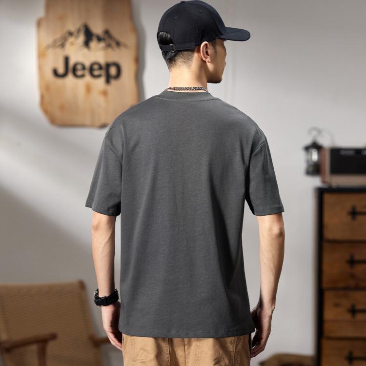 JEEP 260g重磅短袖T恤男2026夏季圆领纯棉套头上衣宽松短袖男