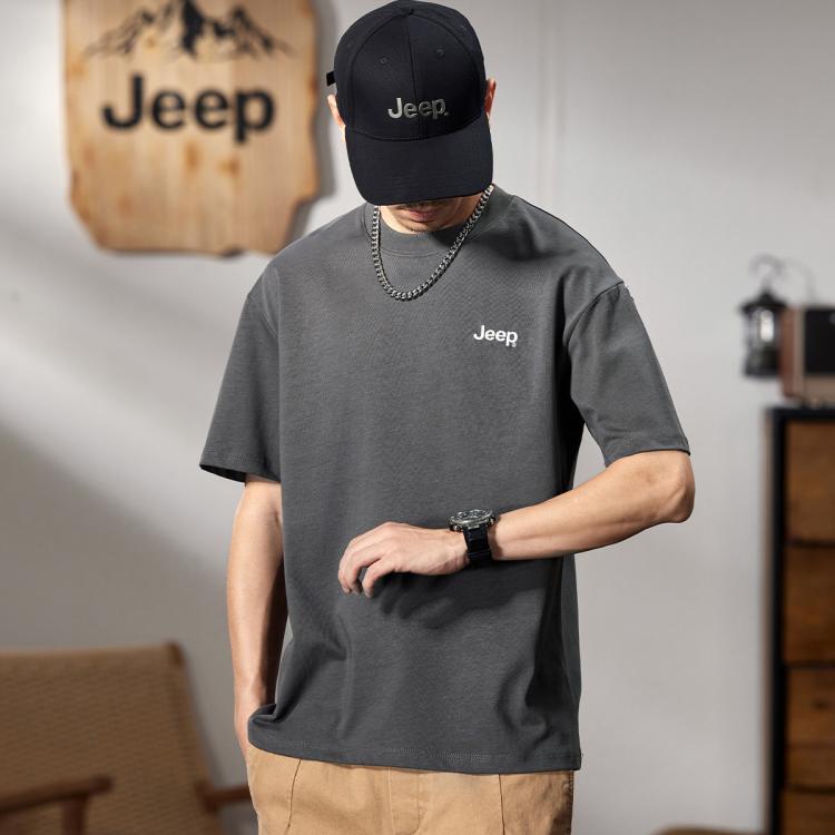 JEEP 260g重磅短袖T恤男2026夏季圆领纯棉套头上衣宽松短袖男