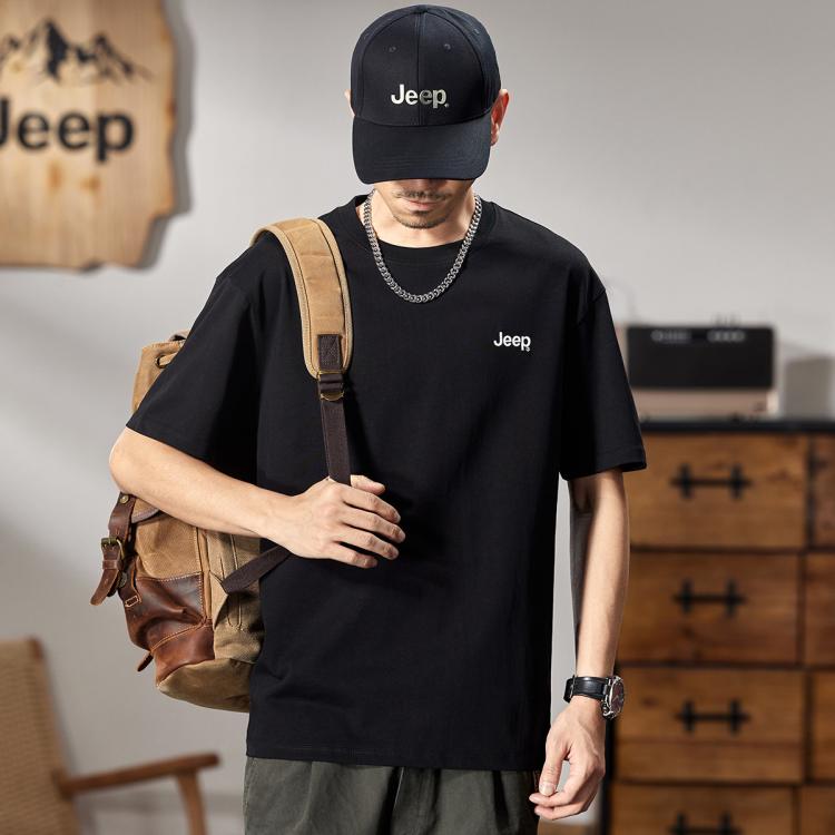 JEEP 260g重磅短袖T恤男2026夏季圆领纯棉套头上衣宽松短袖男