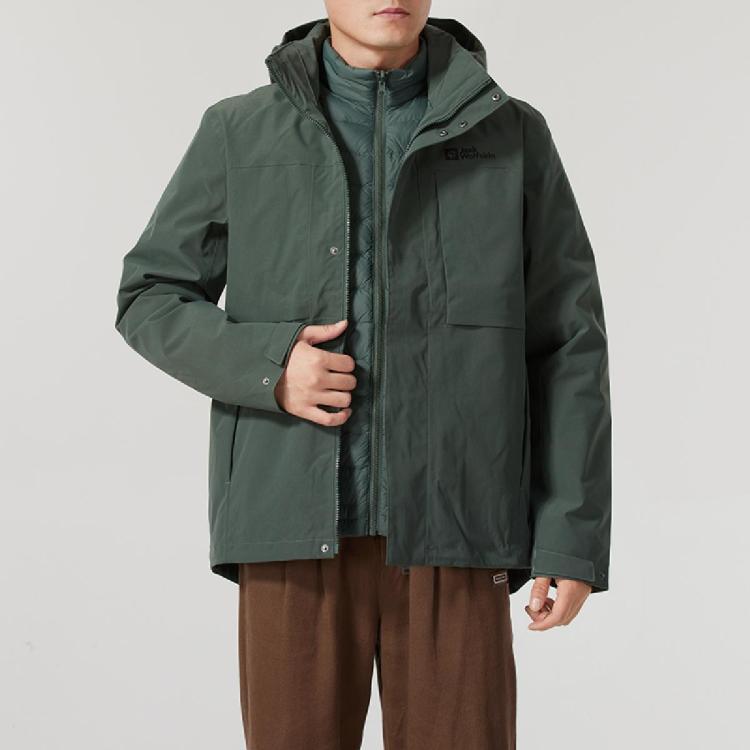 Jack Wolfskin 2024年夹克男装上衣羽绒三合一户外训练健身休闲时尚男式外套 In Green