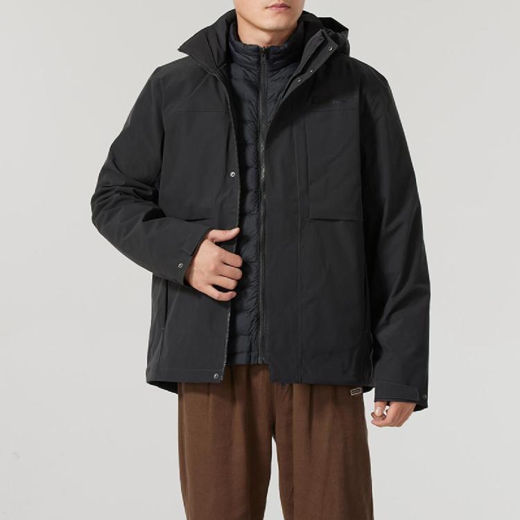 Jack Wolfskin 24冬款男装连帽上衣羽绒三合一户外训练健身休闲时尚男式外套 In Black