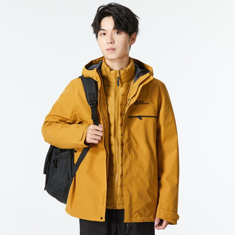 Jack Wolfskin 狼爪冲锋衣24秋冬男式户外运动休闲羽绒内胆三合一夹克外套 In Gold