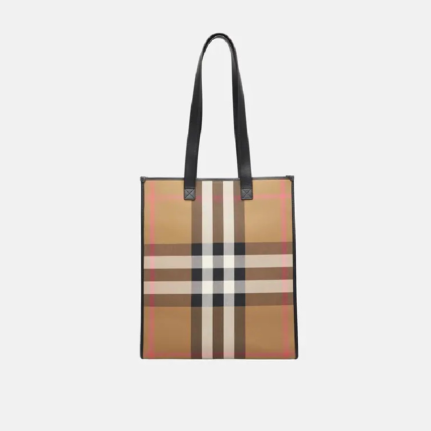 BURBERRY 大号质感拼接格纹手提斜背两用托特包