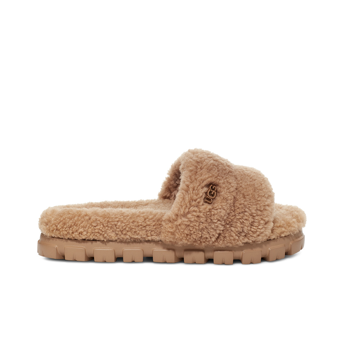 UGG 春季女士平底露趾茸茸一字拖时尚毛毛拖 1130838栗色