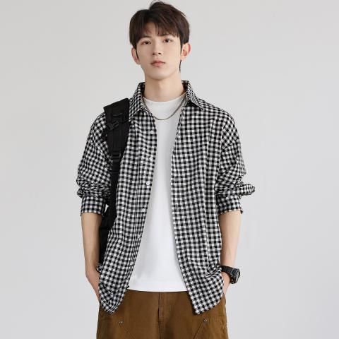班尼路 经典蓝白格子衫男26新款开衫翻领衬衣通勤百搭休闲质感男士衬衫 图片 5