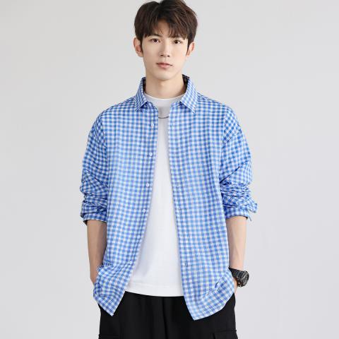 班尼路 经典蓝白格子衫男26新款开衫翻领衬衣通勤百搭休闲质感男士衬衫 图片 7