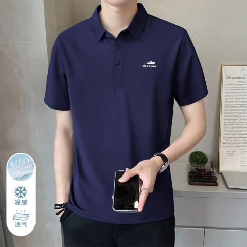 德尔惠 夏季翻领冰丝POLO衫男式时尚亲肤百搭休闲短袖清爽透气T恤男 图片 1