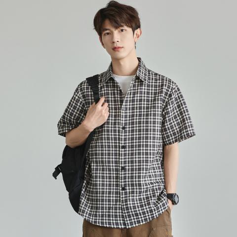 班尼路 夏季时尚经典格纹衬衫短袖男日常简约潮流百搭休闲翻领短袖衬衫男 图片 4