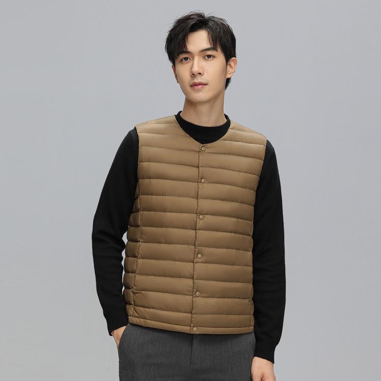鸭鸭 冬季轻薄保暖时尚圆领内恤羽绒背心男士马夹