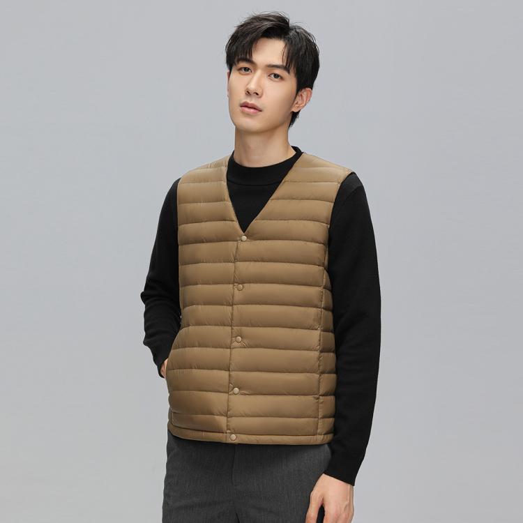 鸭鸭 冬季轻薄保暖时尚圆领内恤羽绒背心男士马夹