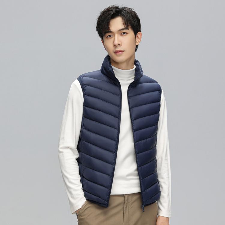 鸭鸭 冬季休闲保暖轻薄柔软外穿羽绒背心男士立领马夹男