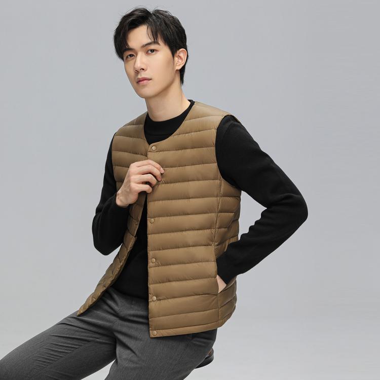 鸭鸭 冬季轻薄保暖时尚圆领内恤羽绒背心男士马夹