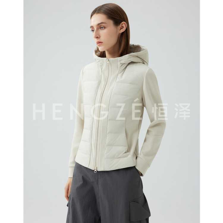 恒泽 【商场同款】美式复古轻薄针织拼接连帽羽绒服冬季短外套