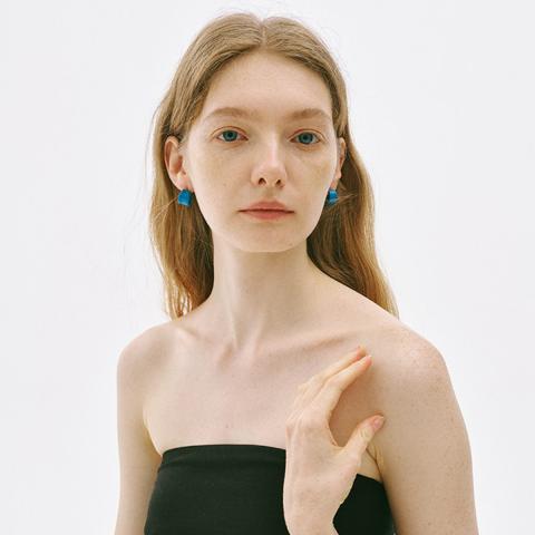 诺米美物 彩色珐琅复古耳环女925银针简约宝蓝C圈轻奢显瘦耳环生日礼物 图片 2