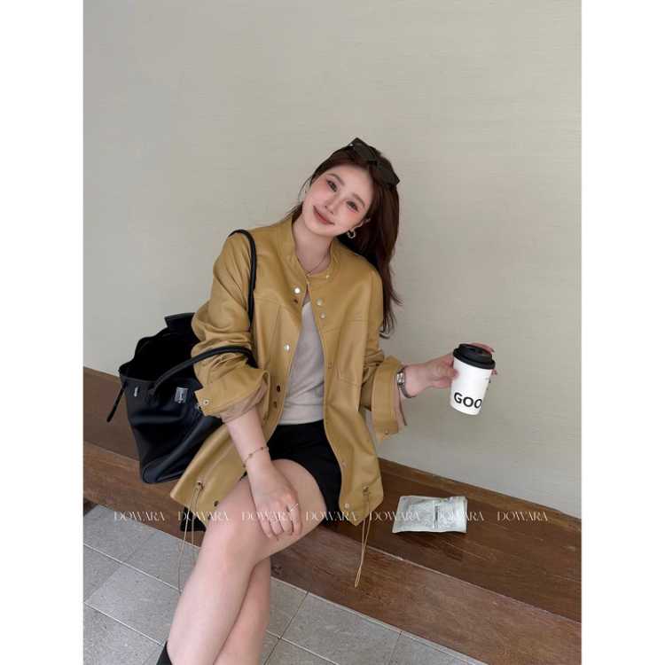 大婉酱 【松弛环保皮衣】微胖大码设计感磁吸扣26新抽绳摆宽松显瘦外套